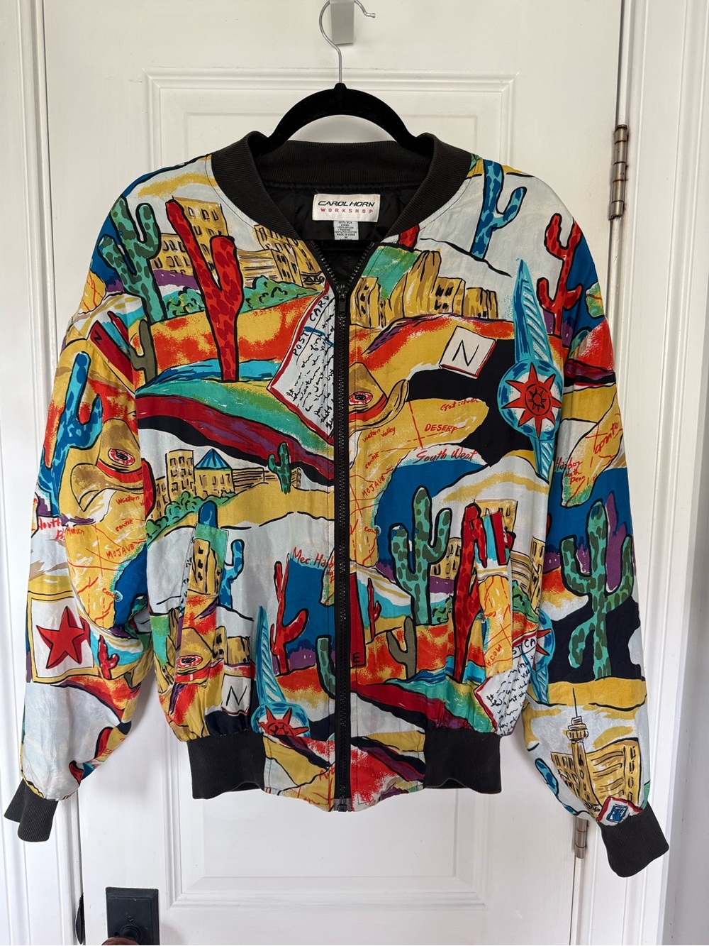 VINTAGE Carol Horn Workshop Colorful Southwestern Print Bomber Jacket
